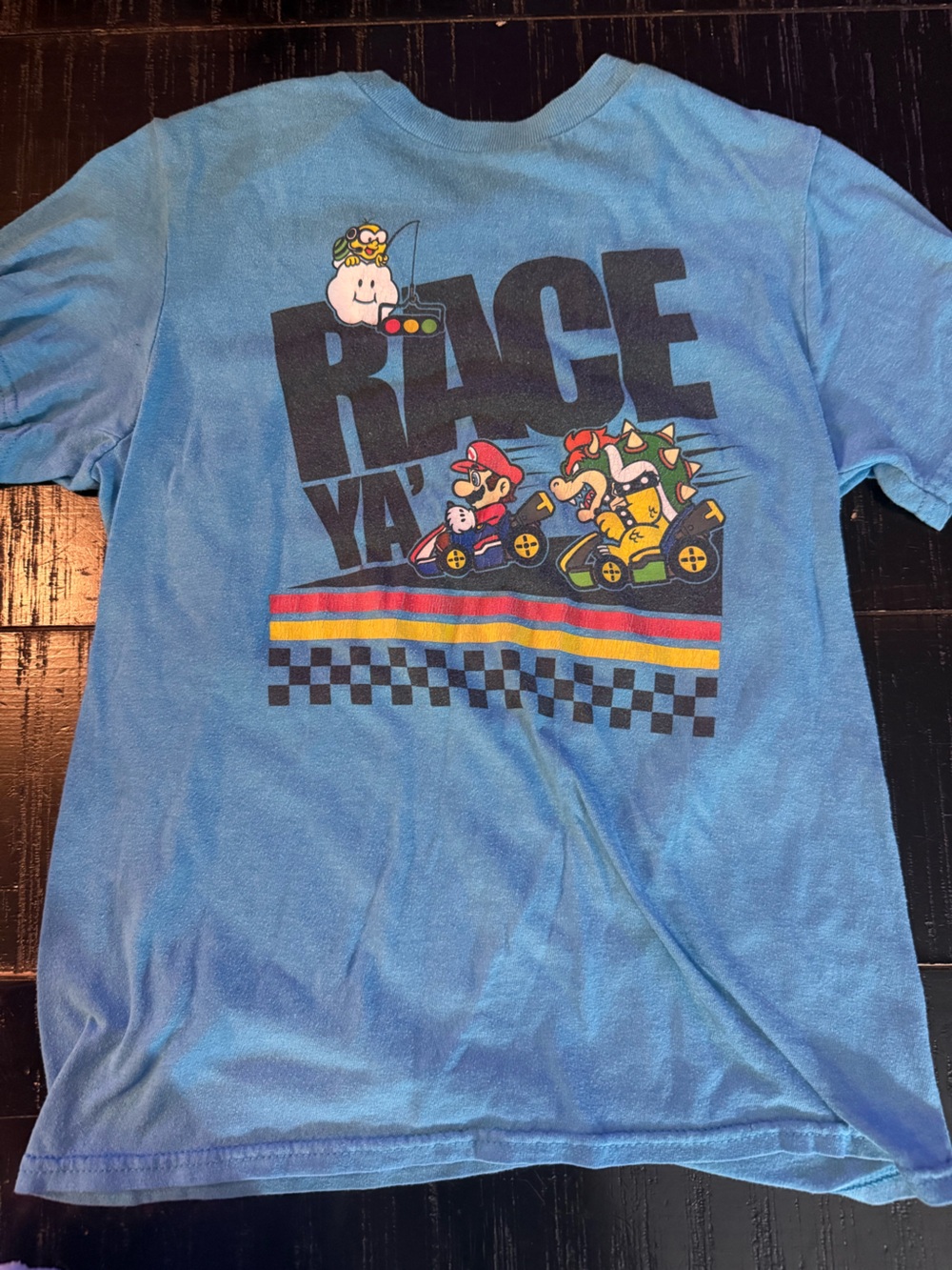 Blue Kids Racing Graphic Tee - Mario Kart Style small